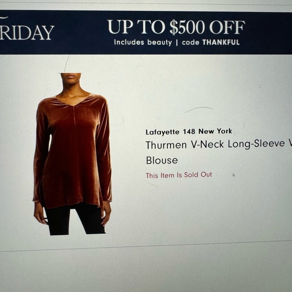 Lafayette 148 velvet Thurman blouse in rust